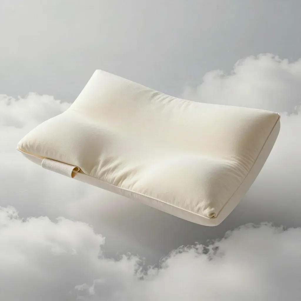 Ivory memory foam support pillow hovering with linen strip and soft companion pillow